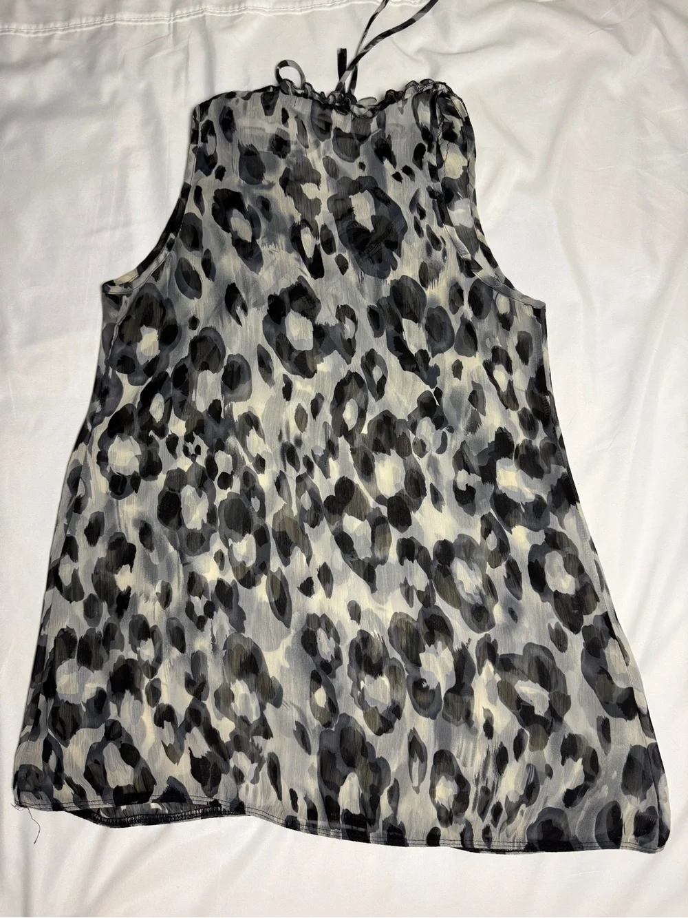 Sleeveless Ruffle Leopard Print Dress - Black & White